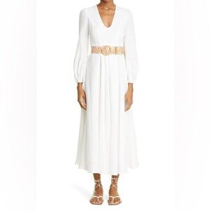 NWT Zimmermann Cira Plunge Linen Long Belted A Line Dress 0 US4